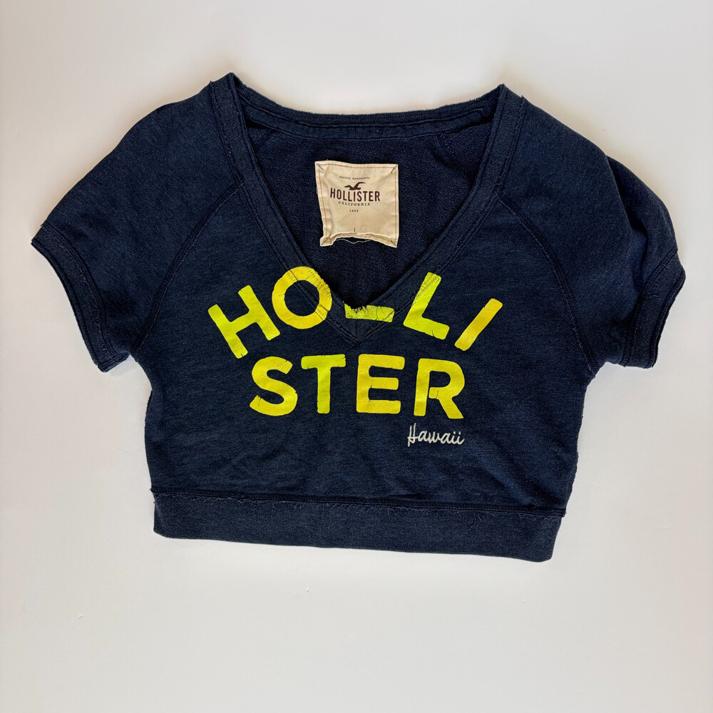 Hollister Cropped Sweatshirt Hawaii Navy Yellow Graphic Size S